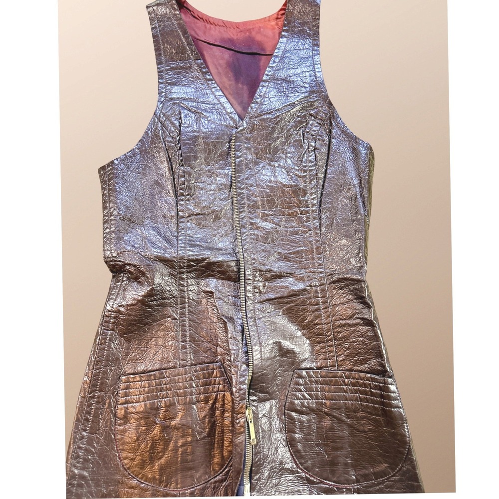 Four Corners Vintage 80s Metallic Bronze Zip Front Mini Dress XS‎ S